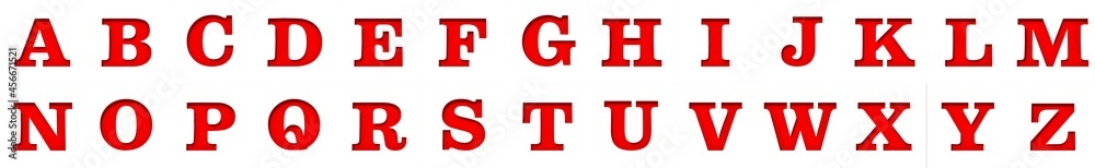 Fototapete alphabet letters red 3d signs text capital letters typescript font rendering graphic illustration is