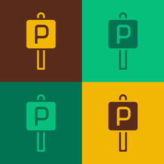 Pop art Parking icon isolated on color background. Street road sign. Vector