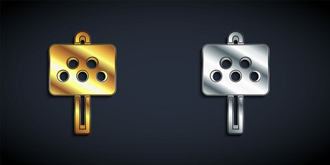 Gold and silver Road sign for a taxi stand icon isolated on black background. Long shadow style. Vector