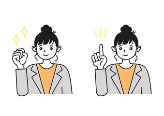 応援や指示をするスーツを着た女性のイラスト