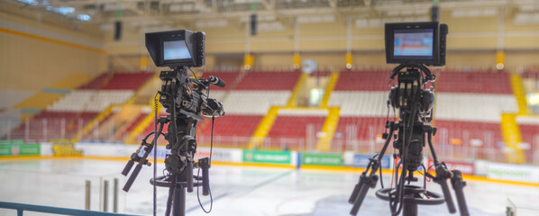 video cameras for live broadcast in the ice arena