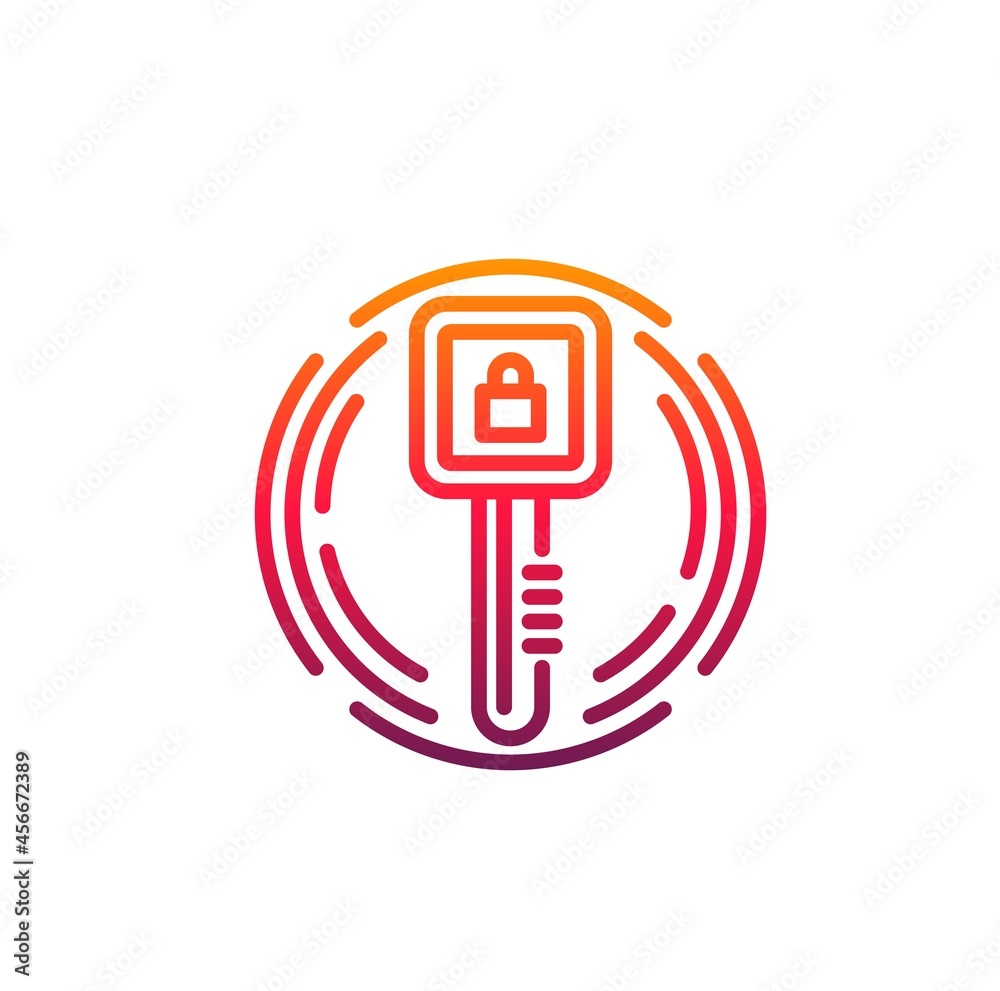 Poster Cyber security icon with vector digital access key and padlock. Network data, information and privacy secure system technology isolated symbol, internet or online safety, web code, password protection