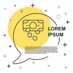 Black line Stacks paper money cash icon isolated on white background. Money banknotes stacks. Bill currency. Random dynamic shapes. Vector