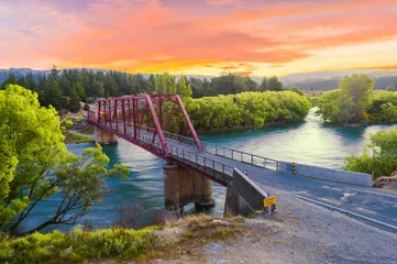 Fotobehang Bridge Clyde over Clutha river in the New Zealand © Fyle