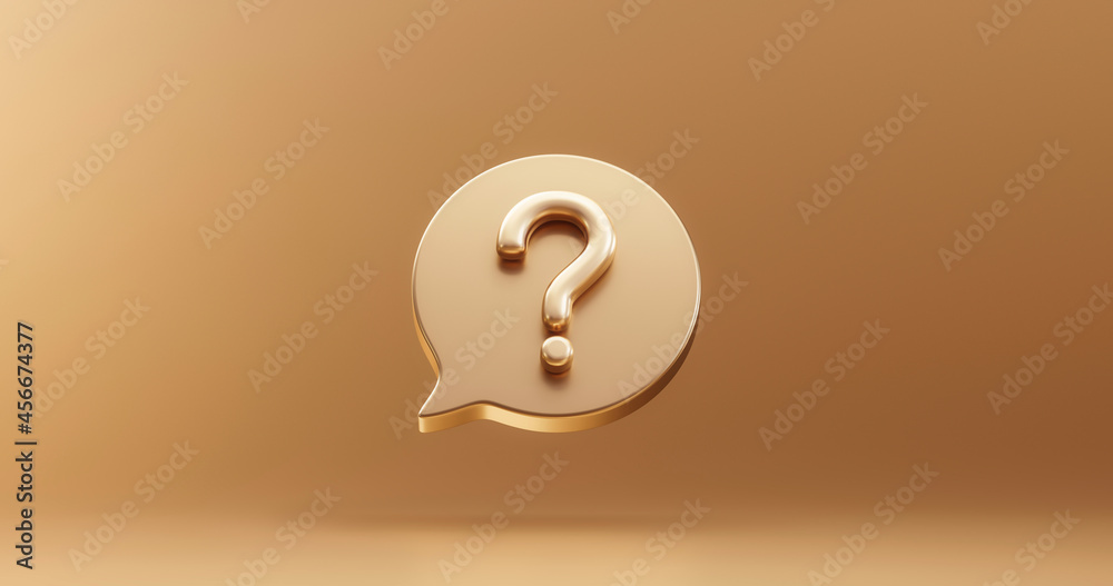 Fototapete gold question mark bubble icon sign or ask faq answer solution and information support illustration 