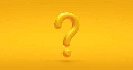 Yellow question mark icon sign or ask faq answer solution and information support illustration business symbol on vivid background with problem graphic idea or help concept. 3D rendering. - obrazy, fototapety, plakaty