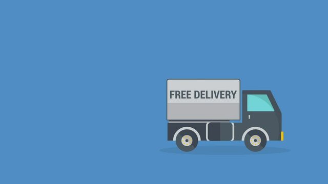 Free Delivery and Express shipping truck lorry animation. Side profile lorry with FREE DELIVERY graphic on side rear panel .