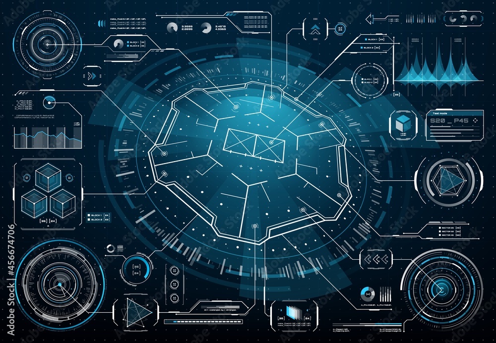 Poster hud futuristic user interface, business technology infographic, digital dashboard, data chart. vecto