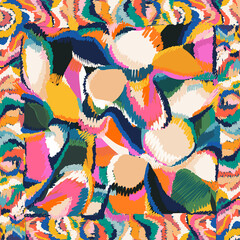 Hand drawn floral abstract silk scarf design. Trendy doodle cartoon style illustration. Fashionable vector template for design. © MURRIRA