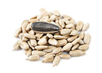 Dried Seed of Sunflower on white.