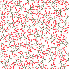 Floral seamless pattern texture with red berries branches. Garden or forest nature background.