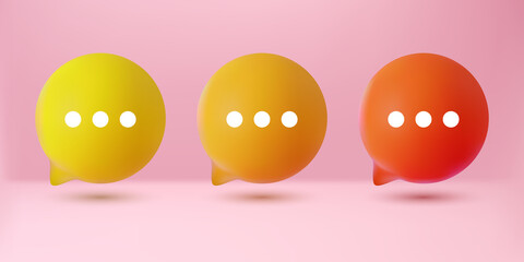 3d cute yellow orange bubble chat collection set isolated