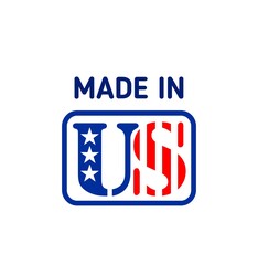 Made in USA vector label or sign with United States of America flag. American national banner of stars and stripes, US quality product tag and patriotic proud emblem design