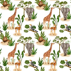 Wallpaper murals African animals Savannah animals watercolor print. Hand-drawn and suitable for all types of design and printing