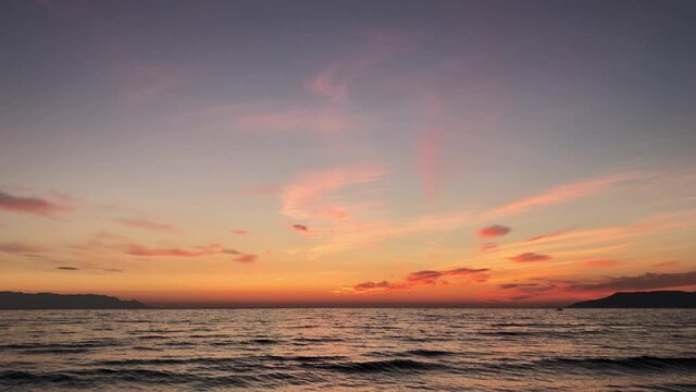 Footage of Sea landscape Selcuk Pamucak Beach on sunset.