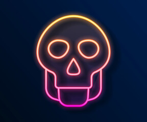 Glowing neon line Skull icon isolated on black background. Happy Halloween party. Vector