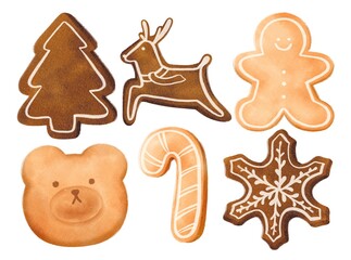 Fototapeta na wymiar Christmas Cookies watercolor hand painted elements set