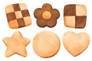 Cookies watercolor hand painted elements set