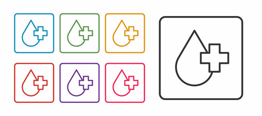 Set line Blood test and virus molecule coronavirus icon isolated on white background. Coronavirus, COVID-19. 2019-nCoV. Set icons colorful. Vector