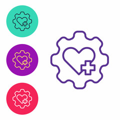 Set line Heart with a cross icon isolated on white background. First aid. Healthcare, medical and pharmacy sign. Set icons colorful. Vector