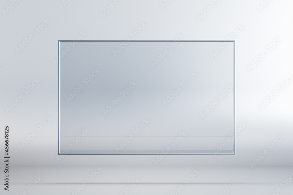 Aufkleber Empty rectangular glass frame banner on white background. Mock up, 3D Rendering.