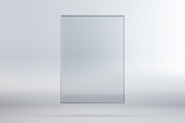 Blank rectangular glass frame banner on white background. Mock up, 3D Rendering.