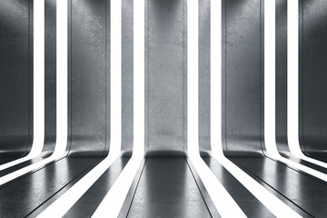 Obraz premium Abstract gray interior with illuminated lines. Future and architecture concept. 3D Rendering.