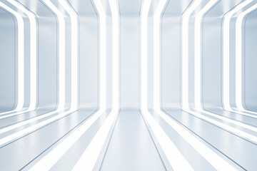 Obraz premium Creative white interior with illuminated lines. Future and architecture concept. 3D Rendering.