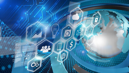 World map connected, social media, social network, globalization business, 3d rendering