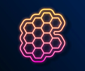 Glowing neon line Honeycomb icon isolated on black background. Honey cells symbol. Sweet natural food. Vector