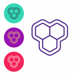 Obraz premium Set line Honeycomb icon isolated on white background. Honey cells symbol. Sweet natural food. Set icons colorful. Vector