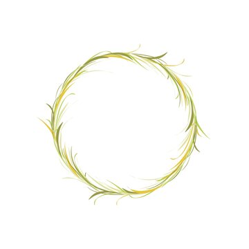 Wreath with green and yellow herbs, grass and twigs. Floral garland good for greeting cards.