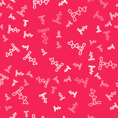 Fototapeta premium White line Hand ice drill for winter fishing icon isolated seamless pattern on red background. Vector