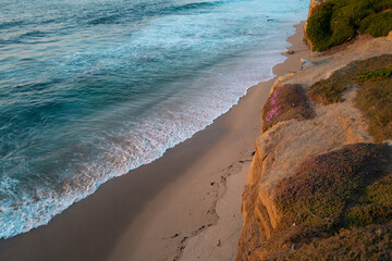 Sea wave crashing on rock coast. Beautiful seascape nature. Travel and vacation, copy space.