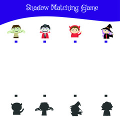 Shadow Matching game for Preschool Children. Halloween Edition. Preschool Education. Educational activity for preschool kids. Vector illustration. 
