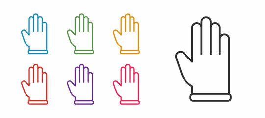 Set line Rubber gloves icon isolated on white background. Latex hand protection sign. Housework cleaning equipment symbol. Set icons colorful. Vector