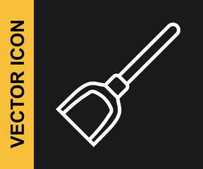 White line Dustpan icon isolated on black background. Cleaning scoop services. Vector