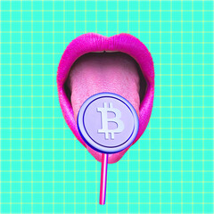 Contemporary minimal collage art. Digital currency concept.  Bitcoin lover. Crypto money. Crypto...