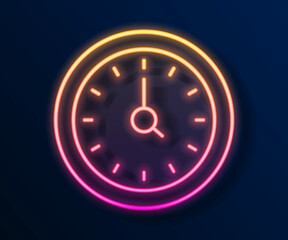Glowing neon line Clock icon isolated on black background. Time symbol. Vector