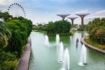 SINGAPORE, SINGAPORE - MARCH 2019: The Supertree Grove at Gardens by the Bay in Singapore near Marina Bay Sands hotel