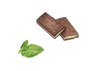Mint chococlate watercolor illustration isolated on white background.