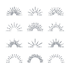 Set of Vintage Sunbursts in Different Shapes. Trendy Hand Drawn Retro Bursting Rays Design Elements. Hipster Vector illustration