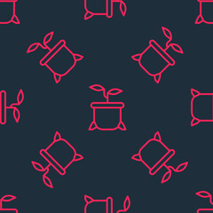 Red line Plant in pot icon isolated seamless pattern on black background. Plant growing in a pot. Potted plant sign. Vector