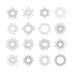 Set of Vintage Sunbursts in Different Shapes. Trendy Hand Drawn Retro Bursting Rays Design Elements. Hipster Vector illustration