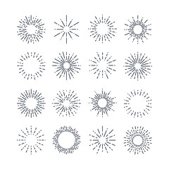 Set of Vintage Sunbursts in Different Shapes. Trendy Hand Drawn Retro Bursting Rays Design Elements. Hipster Vector illustration