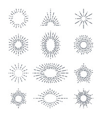 Set of Vintage Sunbursts in Different Shapes. Trendy Hand Drawn Retro Bursting Rays Design Elements. Hipster Vector illustration