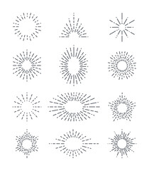 Set of Vintage Sunbursts in Different Shapes. Trendy Hand Drawn Retro Bursting Rays Design Elements. Hipster Vector illustration