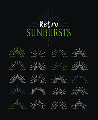 Set of Vintage Sunbursts in Different Shapes. Trendy Hand Drawn Retro Bursting Rays Design Elements. Hipster Vector illustration 