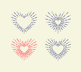 Set of Vintage Sunbursts in Different Shapes. Trendy Hand Drawn Retro Bursting Rays Design Elements. Hipster Vector illustration
