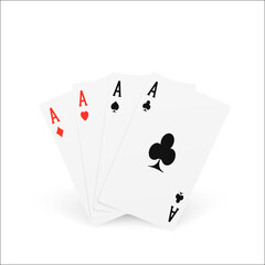 Playing card four of a kind or quads. Ace design cazino game element. Poker or blackjack realistic cards. Vector